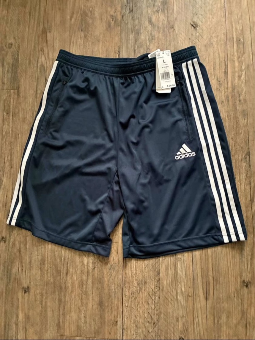 adidas Navy Athletic Shorts with White 3-Stripes